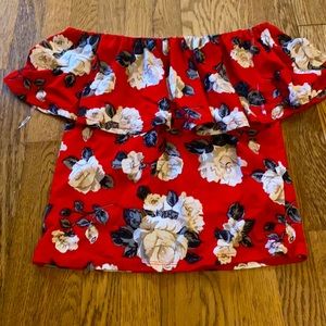 Red Floral Off the Shoulder Top